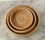 DISHA ENTERPRISE_Handcrafted Round Cane Tray Set - Set of 3 Trays (Small Tray: Dia.- 20 CM, Height- 5 CM; Medium Tray: Dia.- 25 CM, Height- 5 CM; Large Tray: Dia.- 30 CM, Height- 5 CM)