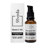 91Veda 10% Vitamin C Face Serum for Glowing Skin (Beginner Friendly Potent Vitamin C Formula) | Highly Stable & Effective Skin Brightening Vit C Serum | Non Irritating