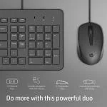 HP 150 Wired Keyboard and Mouse Combo; Keyboard with 12 Shortcut Keys; 1600 DPI Mouse ; Instant USB Plug & Play Setup / 3 Years Warranty (240J7AA), Black