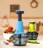 GRECY 2 IN 1 PUSH CHOPPER +3 S S BLADE + 1 PLASTIC BLADE + 1 WHISKER 500ML - BLUE
