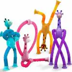 Pluspicks Telescopic Suction Cup Giraffe Toy, Pop Tubes Sensory Toys for Toddlers, Fidget Toys for Anxiety Kids, Stretchy Giraffe Suction Toy, Fidget Toys (Pack of-5)