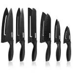 Agaro Royal 6 Pcs Kitchen Knife Set With Covers, High Carbon Stainless Steel Black Colour Coated Chef Knife I Utility Knife I Sontuku Knife I Bread Knife I Utility Knife I Paring Knife (Black)