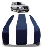 Auto Hub Car Cover Compatible with Mitsubishi Pajero Old with Mirror Pockets, Triple Stitched, Water Resistant Car Body Cover, Navy, White