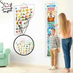 GOWOO 2 IN 1 FRUITS AND VEGETABLES and OCEAN HEIGHT CHART | Set of 2 chart 1 Educational + 1 Height Chart | Fun Learning Combo of Fruits, Vegetables and Ocean Heights Chart Set