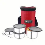 PEXPO Marvel-4 Stainless Steel Meal Box with 4 Containers(2 * 280ml, 200ml, 430ml), 1 Spoon & Bag - Blue |BPA Free Lid | Leak Proof | Lunch Box for Office Men and Women