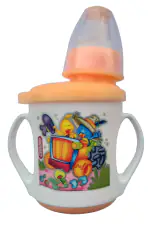 Enorme Babies Plastic Sippy/Sipper Ample Cup with Sipper Corver and Doodle Twin Handle Orange 175 ml