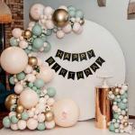 Hemito 1 Black Paper Happy Birthday Banner + 50 Premium Orange and Green Pastel Balloons+ 6 Premium Gold Crome Balloons with Glue Dot Arch and Balloons Hand Pump for Kids boy Girl Adults 40th 50th 60th bday decoration items (Set of 60)