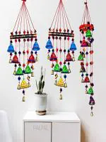 PALPAL Multicolor Paper Mache Umbrella Winds Chimes And Round Door Hangings - Pack Of 3