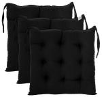 Kuber Industries Black Square Chair Pad Seat Cushion With Ties (Pack Of 3)