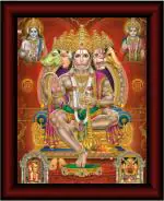 saf Panchmukhi Hanuman UV Textured Multi-Effect Painting Digital Reprint 13 inch x 11 inch Painting (With Frame) SANFR33