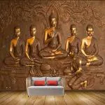 Beibehang BEIZ3792 Golden Buddha Desciples Followers Meditation HD 3D Wallpaper for Bedroom, Hall[4 ft x 3 ft] / [122 cm x 91 cm]