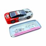 FULLKART Car Shaped 3D Sports Metal Pencil Box with Ruler, Eraser, Sharpener and Pencils (Red)