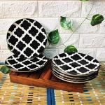 VolCraft Black Umrao Handpainted' Ceramic Plates for Dinner Ceramic Dinner Plates (6 Pieces, Dishwasher & Microwave Safe) -Dinner Sets Dinnerware Sets