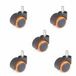 TAMRAT Office Chair Wheels (Caster) Heavy Duty Pin Type Nylon, Load Capacity- 250 kg (Pin, Black & Orange) Bolt Wheel | Pack 5 | 50MM