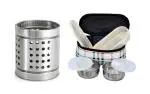 FIRST FRONT Stainless Steel Cutlery Holder With 3 Pcs Bag Lunch Box and (Multicolour, Pack of 2)