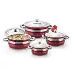 Klassi Kichen by Mahavir Stainless Steel 4 Pcs Handi Set with lid Glossy Finish Cookware Set