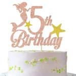Festiko 5th Birthday Mermaid Themed Cake Topper, Happy 5th Birthday, For Girls 5 Year Old Decorations Supplies