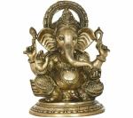 Idol Collections Gold Brass Ganesha With Large Ears Granting Abhaya, Durga Mask Idol Maa Wall Hanging, 7.5 Inch