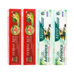 Jagat Devsutra Dr. Trusted Ayurvedic HERBAL Advanced Toothpaste & Red Toothpaste for Teeth Whitening - 100% Natural Formula, No Fluoride & Artificial Colors (2 Pack Each) (100g x 4)