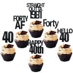 Festiko 30 Pcs Black Glitter 40th Birthday Cupcake Toppers