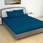 Divine Casa Royal Blue Solid Polyester Double Fittedsheet With 2 Pillowcover (198X152 cm) SF1522BFDB