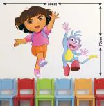 LANSTICK Multicolor Dora and Bujji Self Adhesive Wall Sticker