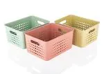 3 Pieces Plastic Storage Basket Multipurpose Colorful for Kitchen & Home Organiser Box for Wardrobe, Fruits Vegetables, Toys, Stationary Items