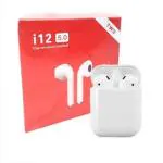 AK TWS i 12 BLUETOOTH EARPHONE WITH PORTABLE CHARGING CASE (WHITE, TRUE WIRELESS)