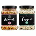Organic Box 100% Natural Premium Mix Dry Fruits and Nuts - Combo Pack Badam + Kaju Jar Pack - 500 Gram (Each) Cashew + Almond (Kaju + Badam) Dry Fruit, 1 Kg (500 Gram * 2 Jar) - Diwali Gift Pack