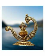 MB CREATIONS - Gold Metal Ganesh Reading Book Sitting on Peacock Statue 20 cm