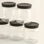 VRISTO Plastic Storage Jars Lid Decorative Multipurpose Containers for Kitchen, Spices, Dry Snacks, and Food Storage | Black | Pack of 4 | 500ml - 8cm X 8Cm X 10Cm