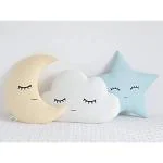 The Purple Tree Cute Cloud Moon Star Cot Cushion (Pack of 3 , 16x16 inch , Velvet) kids cushion , soft toy , soft plush pillow , cot cushion , nursery décor , Baby Cushion