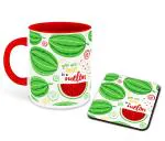 Whats Your Kick Funny Quotes Theme You Are One In A Melon Quotes Design Printed Red Ceramic Coffee and Tea Mug With Coaster 325 ML