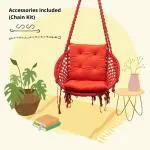 Curio Centre Red Round Cotton Hammock Swing Chair with L Shape Cushion & Chain Kit 145 x 57 x 43 cm