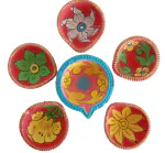 Colourful Clay Diyas for Diwali Decoration with Cotton Wicks Set of 6(DIYA-PT7)