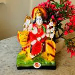DARIDRA BHANJAN - Goddess Nav Durga Devi Sherawali MATA Murti Statue for Puja Showpiece Car Dashboard Gift Item (Multicolor, L X B X H = 12 x 7 x 16 CM).