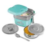 MILTON Cubic Small Inner Stainless Steel Tiffin Box, 800 ml, Aqua Green | Inner Small Leak Proof Container & Spoon | PU Insulated | BPA Free | Easy to Carry