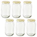 RTWARE Round Glass Jar for Kitchen Storage with Airtight Gold Cap / Lid 1000 ml (Set of 6)