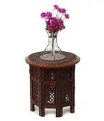 New Mughal Handicrafts Wooden Folding Table with Brass Inlay Work Coffee Table, Round Table, Central Table,Side Table, Wooden Table, Wooden Furniture || 12 x 12 Inches