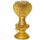Idol Collections Gold Brass Shiva Linga With Shehnag Crowning It Statue, 13 Inch