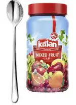 KISSAN Mixed Fruit Jam fortified by Vitamin A Vitamin B and Zinc with a Stainless Steel Long Handle Scoop Spoon