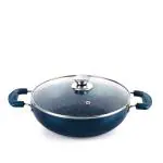 Cello Blue Aluminium Non Stick Induction Kadai With Lid