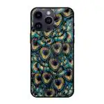 Qrioh Peacock Feathers Glass case for Apple iPhone 14 Pro Max