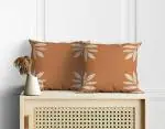 Astitva Set of 2 Designer Decorative Cotton Throw Pillow/Cushion Covers with Zipper Leaf Printed, 20x20 In Orange