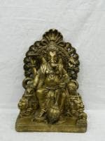 Kalarambh Bharat Haat Yellow Brass Lalbaug Raja(Ganesh) Idol Handicraft Art 26.67 x 20.32 x 38.1 cm