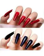 WorldWesties Mixed Color Coffin False Nails Extra Long Red and Blue Fake Nail Colored Coffin Acrylic Nail Tips 10 Sizes for Women, Girls 12 Pieces