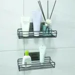 Kuber Industries Black Stainless Steel Bathroom And Kitchen Organizer Rack (Pack Of 2)