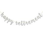 Festiko Glitter Silver Happy Retirement Banner, For Farewell Party, Leaving, Finally Retiring Party Bunting Decorations