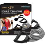MuscleXP DrFitness+ Double Toning Tube Latex Tube Body Enhancer For Women & Men with Door Anchor, Workout, Home Gym and Toning, For Arms, Legs, Shoulders (Gray)