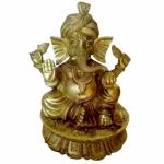 Kalarambh Bharat Haat Yellow Brass Ganesha with Turban Paghdi Handicraft Art 15 x 12 x 17 cm